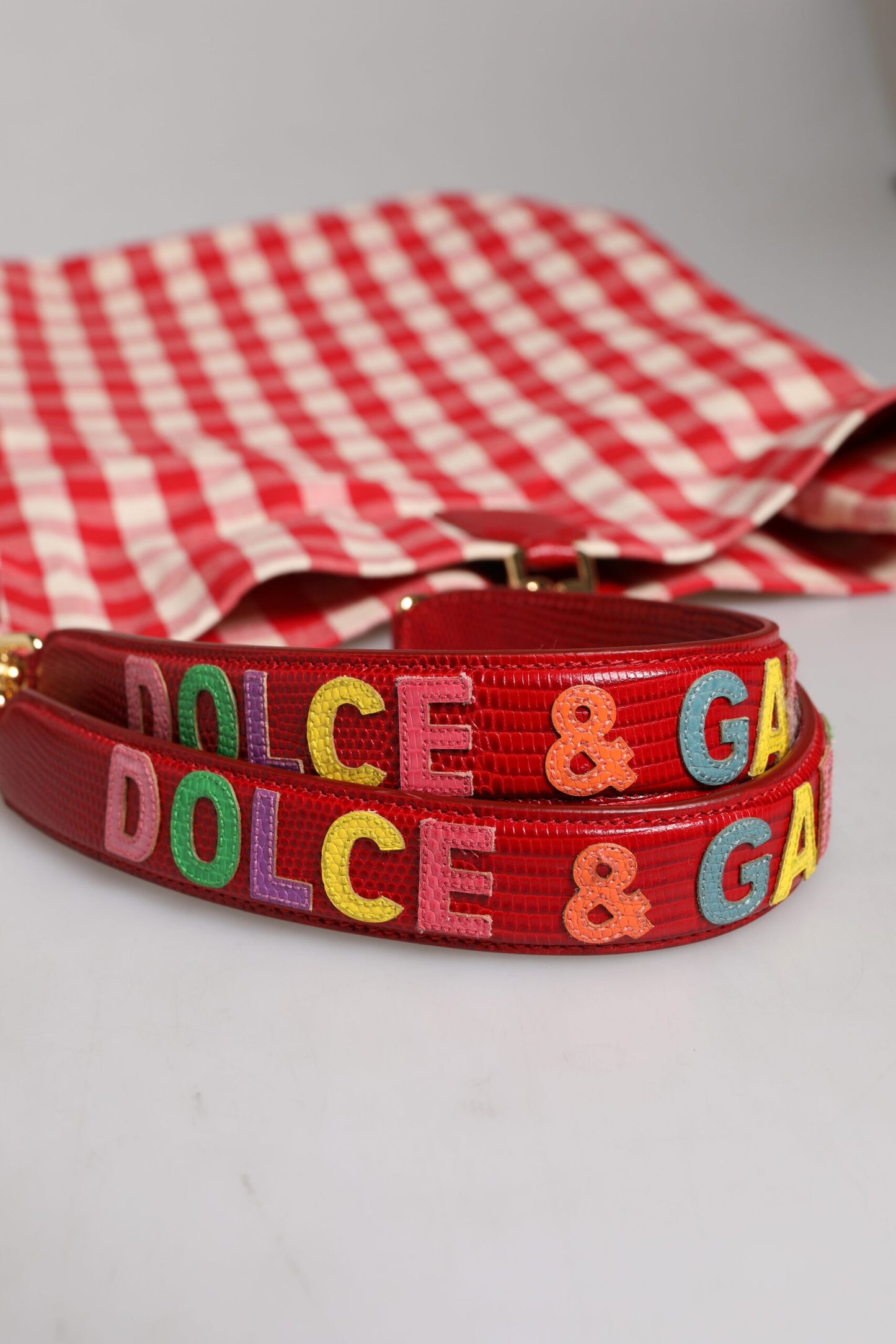 Dolce & Gabbana Red I Love Pizza Rhinestone Embellished Tote Bag