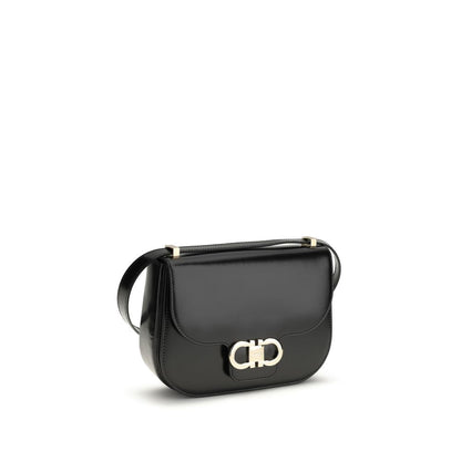 Ferragamo Black Calf Leather Bos Taurus Shoulder Bag