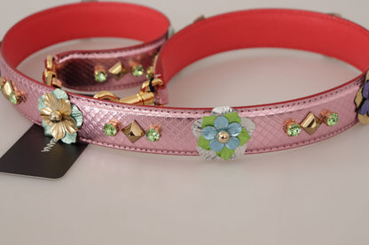 Dolce & Gabbana Metallic Pink Leather Studded Shoulder Strap
