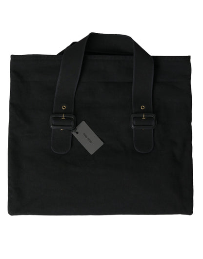 Miu Miu Black Canvas Denim Logo Shoulder Tote Shopping Bag