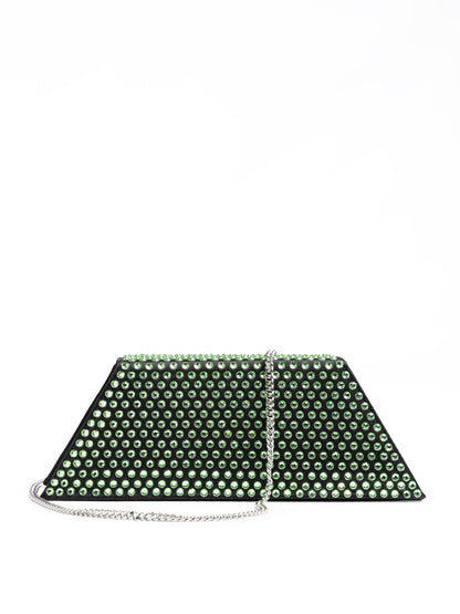 Amina Muaddi Mini Black Satin And Green Crystals Shoulder Bag